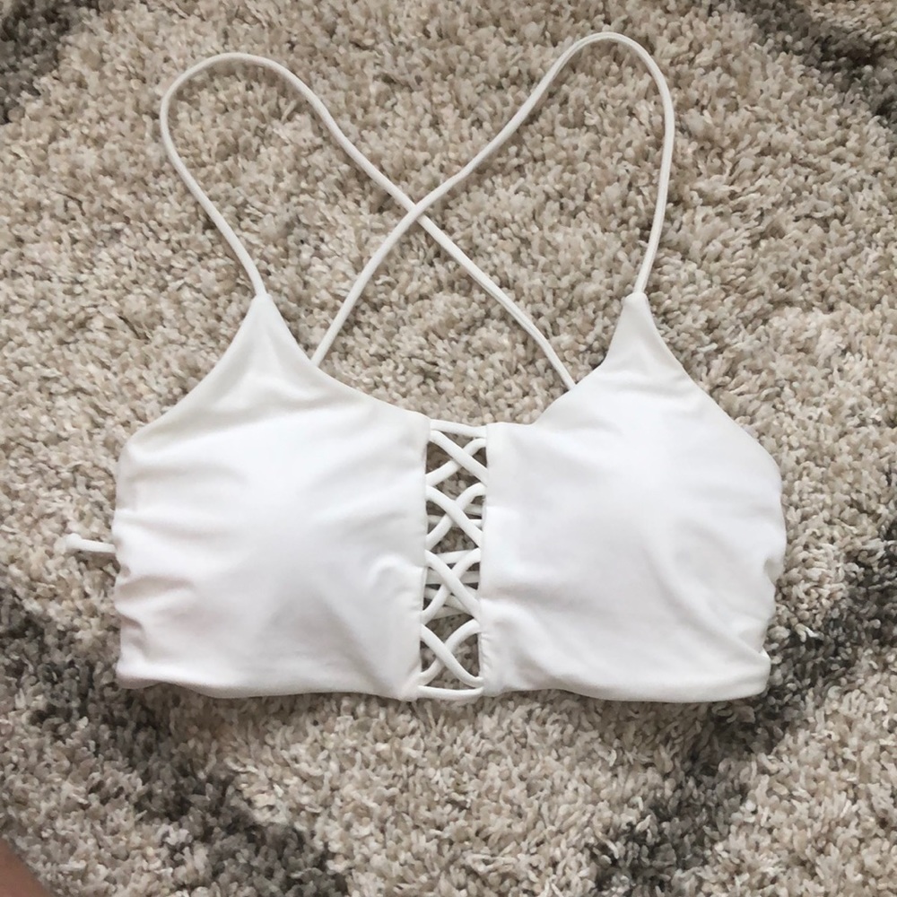 Lace up back swim suit top